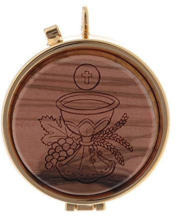 Holyart Portaviático Metal y Madera de Olivo Grabado Cáliz 5,5 cm diámetro