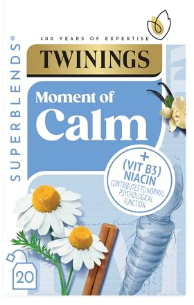 Twinings Superblends Calm Tea, Spiced Camomile & Vanilla, 20 Tea Bags | Herbal Infusion, Chicory Root, Vanilla, Added Niacin, Naturally Caffeine Free, Individually Wrapped