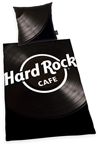 Herding HARD ROCK Bettwäsche-Set, Wendemotiv, Original Hard Rock Café Lizenz, Bettbezug 155 X 220 cm, Kopfkissenbezug 80 x 80 cm, Baumwolle/Renforcé, Schwarz