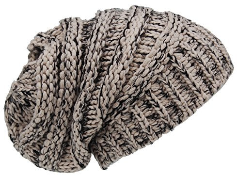 Cool4 Herren Damen Unisex Strickbeanie Slouch Grobstrick Beanie Strickmütze Mütze A20 (Creme-Schwarz meliert)