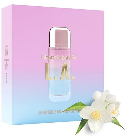 DICORA URBAN FIT SET L.A. FOR HER + NECESER | Damenparfüm EDT 150 ml | blumiger und fruchtiger Duft | Damenduft mit Mandarine, Orangenblüte und Moschus