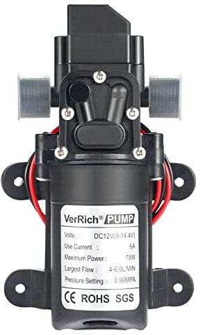 VerRich Membranpumpe, 12V Wasserpumpen 70W Selbstansaugende Pumpe 6 L/Min 0.9MPA 131 PSI mit Druckschalter