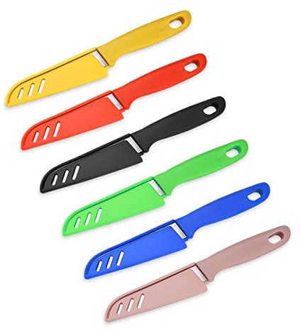Fruit Knife, New Sharp and Durable Fruit Knife Set with Protective Cover, Fruit Knives Small Suitable for Most Types of Vegetables, Fruits and Meat,6 Pieces (Pink, Blue, Green,Black,Yellow,red)