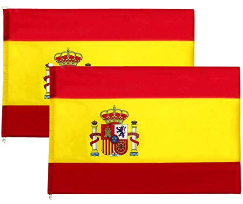 Bandera de España Grande Pack de 2 Banderas de España Grande 90 x 145 cm Bandera Balcón Resistente Impermeable Bandera con Escudo Bandera Española