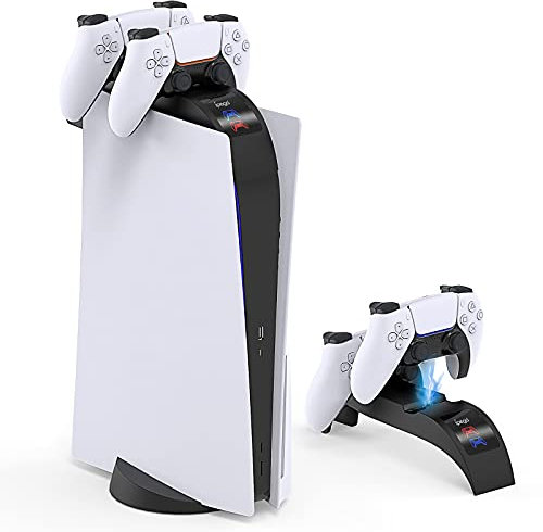 FSATSNAIL Supporto di Ricarica per Doppio Controller per Playstation 5,Supporto di Ricarica per Controller Dualsense, Docking Station per Top/Desktop con Ricarica Rapida 2,5 Ore-Nero