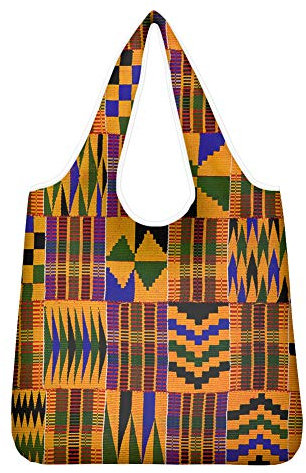 Jeiento Wiederverwendbare Einkaufstasche, faltbar, Leinen, umweltfreundlich, Schultertasche, Polyester, Afrikanischer Stil, Large