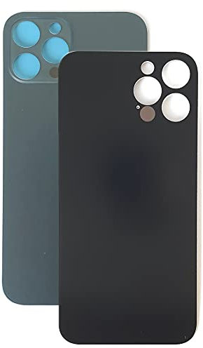 SGV Vitre arrière en verre pour iPhone 12 Pro Max avec trou pour appareil photo agrandi et logo OEM (sans adhésif) Bleu
