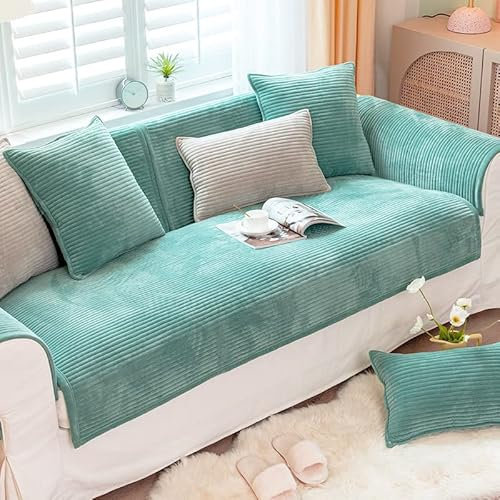 WYJHNLBEDC Sofa/Couch überzug/überwurf, Sofa überwurfdecke, Warmer Super Weicher Plush Sofabezug für Sofa L Form/U Form/Ecksofa 3/2/1 Sitzer, Sofaschutz Hund Kratzschutz Katze Grün