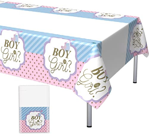 Gender Reveal Party Tischdecke Rosa Blau wasserdichte PVC Plastic Tischtuch Einweg Rechteckig 220 * 130cm Tischdecke für Kinder Mädchen oder Jungen Geburtstag Babydusche Jubiläum Party Dekorationen