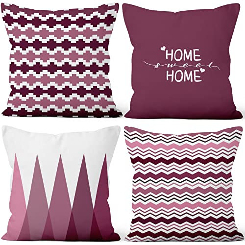 Aoihrraan 55x55cm Set di 4 Federe Cuscini Viola Bianco Casa Moderno Geometrico Modello Morbido Peluche Corto Quadrato Copricuscini Divano Casa Decorazioni Per Agriturismo All'Aperto Giardino Divano