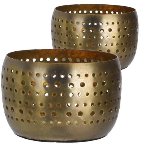 2er Set Teelichthalter aus Metall Windlicht Kerzenständer für Teelichter Tischdekoration in Altgold