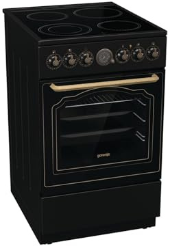 Gorenje Classico GECS 5B70CLB - Estufa eléctrica con vitrocerámica, diseño retro, 50 cm, 70 litros, cierre suave, calentamiento rápido, AirFry, ExtraSteam, modo de pizza, AquaClean, color negro