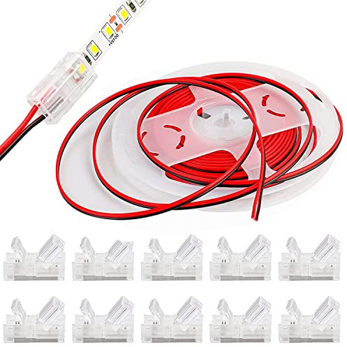 VISSQH 12 m 22 AWG 2-Pin LED Strip Extension Cable DC 12V-24V Connection Cable+ 10 Pack 2-pin 8mm LED Strip Connector for SMD 3528 2835 5050 5630 Plain LED strip & other DC 12 V, 24 V LED lighting