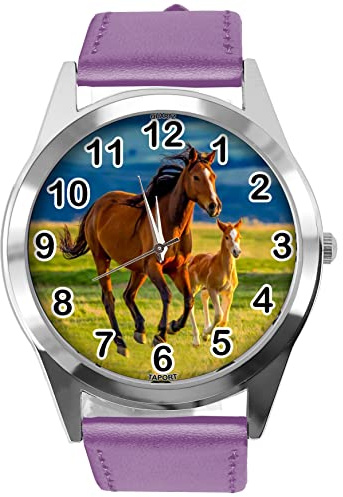 Leder-Armbanduhr für Pferde-Fans E5, Violett, violett