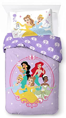 Jay Franco Disney Prinzessin Heart of Gold 100% Baumwolle Kinderbettwäsche-Set 135x200 cm Einzelbettgröße - Bettbezug + Kissenbezug 50x70 cm
