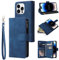 QLTYPRI Case for iPhone 14 Pro, Large Capacity Leather Wallet Case 6 Card Holder & 1 Zipper Pocket Kickstand Wrist Strap Magnetic Case for iPhone 14 Pro - Blue