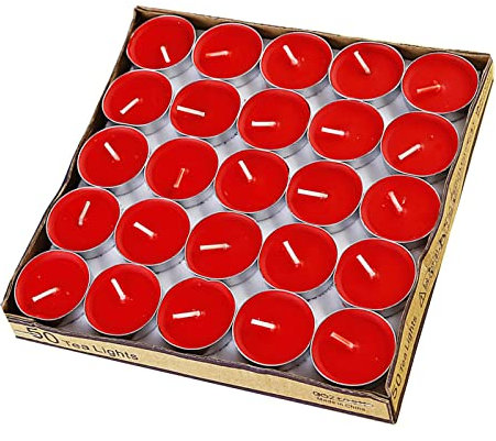 Lot de 50 bougies chauffe-plat petite taille 2 heures de combustion romantique pour les amateurs de mariage Rouge