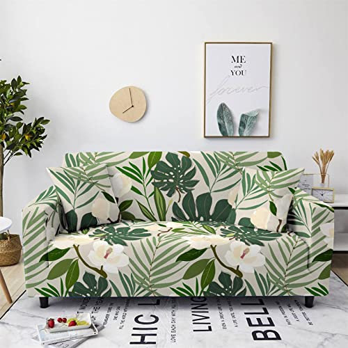 Highdi Sofabezug Sofaüberwürfe für 1/2/3/4 Sitzer, Armlehnen Sofa Cover Spandex Elastisch Stretch Minimalistisch Antirutsch Sofa Cover Sofahusse Couchbezug Möbelschutz (Weiße Blumen,4 Sitzer)