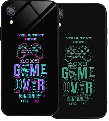 Personalised Case for iPhone XR, Slim Anti Scratch Glass panel with shockproof TPU Rims | Glow in the Dark Case | Custom Phone Case-Game over