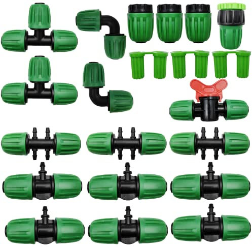 De T De Púas Con Conector De Goteo, HOINCO El Accesorio De Riego En Con Bloqueo De Púas Adecuado Para 1/2 in para 1/4 in, Sistema De Riego Automático a Prueba De Goteo Adaptador De 6 Vías