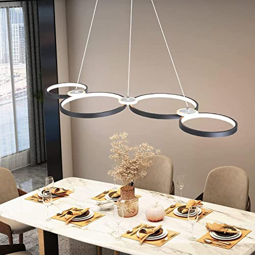 LED Pendelleuchte Esstisch Modern Hängelampe Dimmbar Esszimmerlampe mit Fernbedienung Hängeleuchte Hoehenverstellbar Pendellampe Ring Design Wohnzimmerlampe für Wohnzimmer Esszimmer Küche (Schwarz)