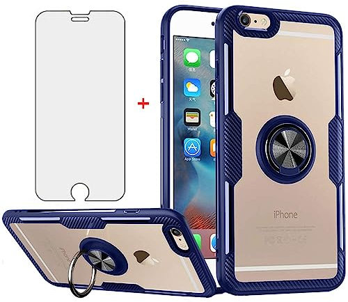 Asuwish Handyhülle für iPhone 6s/6 Hülle mit Glas Folie Schutzfolie und Magnetisch Ring Ständer iPhone6Hüllen iPhone6sHüllen i S6 S Slim Durchsichtig Handy Hüllen Schutzhülle Cover Phone Case Blau