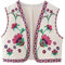 Femmes Crop Top Gilet Broderie Floral Rétro Sans Manches Cardigan Boho Hippie Broderie Floral Sans Manches Veste Fleur Broderie Streetwear, rose, S