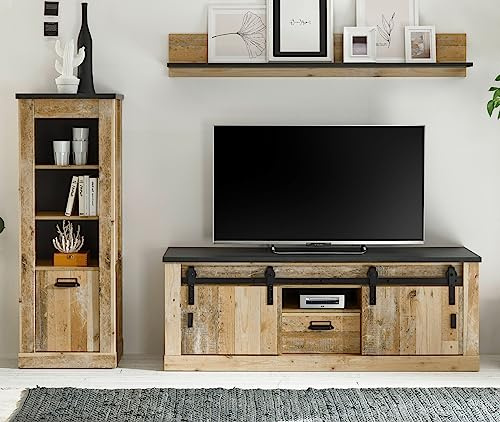 Furn.Design Wohnwand in Used Wood hell und anthrazit Wohnkombination 3-teilig 233 x 170 cm, Stove