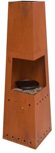 Casa Mia Tempo Gas Chiminea with Cooking Griddle: Industrial Corten Steel Patio Heater and BBQ for Contemporary Gardens