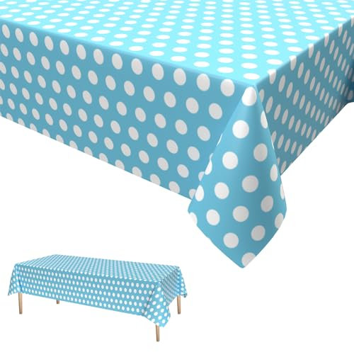 Blau Polka Dot Tischdecke,Geburtstag Tischdecke Blau Weiß Einweg Tischdecke aus Kunststoff Wasserdicht Plastik Bierbank Tischdecke Geburtstag Dekorationen für Jungen Mädchen 137 * 274cm