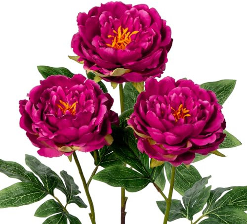 Briful Künstliche Pfingstrosen, 61 cm, Kunstseide, Spray, fühlt sich echt an, Blumenstrauß für Zuhause, Blumenarrangements, Tafelaufsatz, Hochzeit, Vintage-Dekoration, Violett, 3 Stück