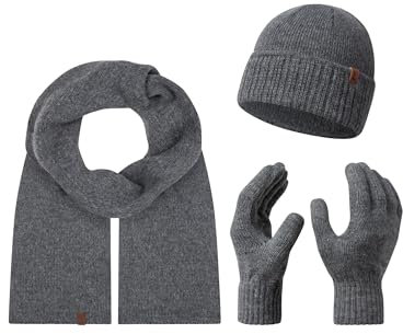 Rock Creek Winter Mütze mit Bommel Schal Set Geschenkset Wintermütze Winterschal Winterhandschuhe Herrenmütze Damenmütze U-104 Dunkelgrau Einheitsgröße