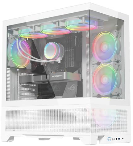 iONZ KZ-VF Ultra Aether PC Gaming Case, Full Tower ATX - High Airflow, Tempered Glass, Front I/O USB Type-C, includes 4 ARGB PWM Fans with controller | White