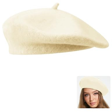 FURREN Baskenmütze Damen Wintermütze Beret Barett Mütze Barett Damen Wolle Französische Mütze Franzosen Mütze Barrett Mütze Klassishe Basken Mütze Künstler Mütze für Frühling Herbst Winter Creme