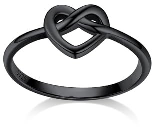 Bestyle Ring mit Herz 925 Frauen Silberring Knotted Heart Fingerring Eheringe Wickelring Modeschmuck, Schwarz, Ringgröße 65