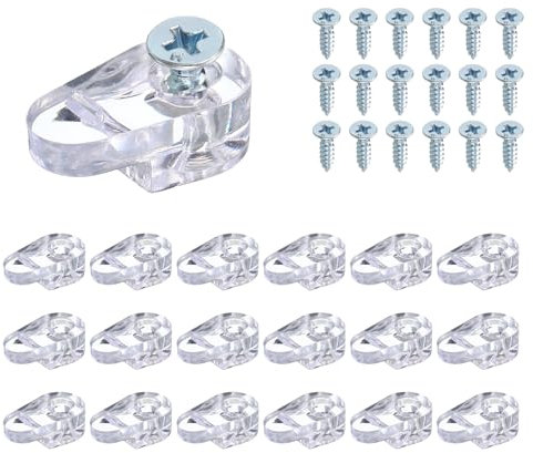 sourcing map Glass Retainer Clips Kit with Screw, 0.79 x 0.43 Glass Panel Fixing Clip for Fixing Wardrobes Cabinets Mirrors, Clear 20pcs