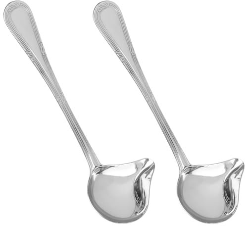 2 Stück 18/10 Edelstahl Saucenlöffel Silber Schöpfkelle Saucenkelle mit Ausgießer 20cm Soßenlöffel Suppenlöffel Soßenkelle Zuckerlöffel Lange Kleine Löffel für Dressings Suppensoßen Bratensoßen