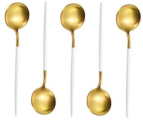 Zerodeko Cucharas Soperas Redondas De Acero Inoxidable 5piezas Cucharas Pequeñas Para Comida Occidental Material Duradero Diseño Simple y Elegante Adecuado Para Restaurantes y Cenas Familiares