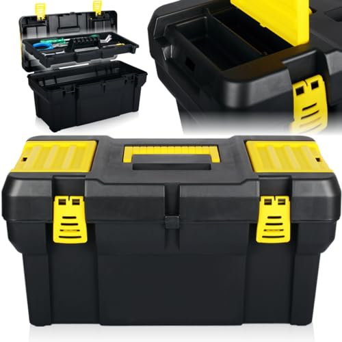 Werkzeugkiste Toolbox leer mit Schnellverschluß und Organizer Werkzeugbox (Toolbox Gelb 50)