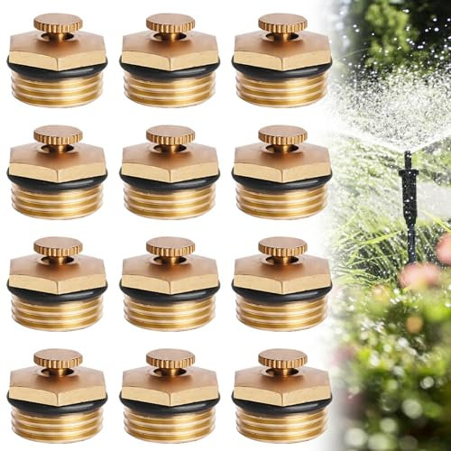 Aicharynic 12 Stück Messing Nebeldüse, Sprühdüsen aus Messing 1/2 Zoll DN15 Messing Nebeldüsen Gartenbewässerung 360 Einstellbare Messing Zerstäubungsdüse für Garten, Rasen, Gras, Pflanzen