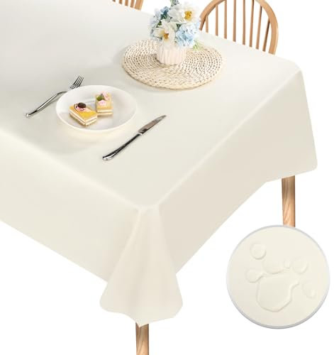 Segus Mantel Mesa Rectangular, Protector Mesa Comedor, 140X200, Cuero PU, para Cocina, Comedor, Fiestas, Jardín (Beige)