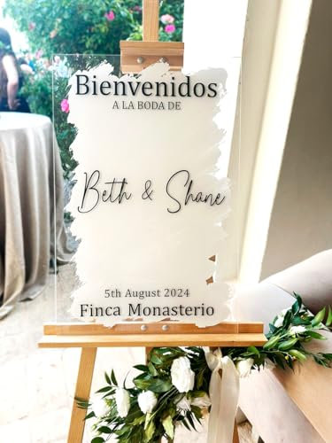 Cartel de Bienvenida para Boda de Metacrilato 60 x 40 cm, Carteles Personalizados para Comunión, Bautizos, Eventos Wedding Sign
