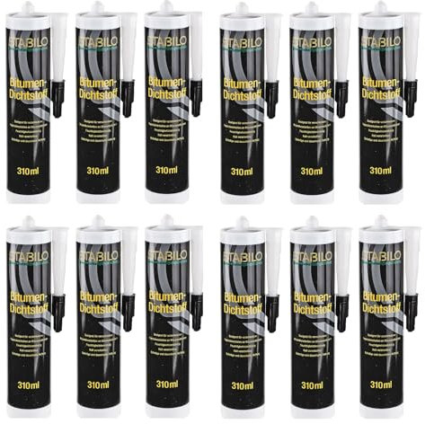 12x Bitumen Dichtstoff 310ml | Klebstoff, Dichtmasse, Dachdicht, Bitumenkleber | 12 Stück