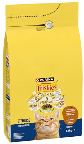 FRISKIES | Chat | Aliment Complet pour Chats Adultes stérilisés | A la Dinde, au Poulet et aux Légumes | Croquettes complètes | Sac | 1,5 KG