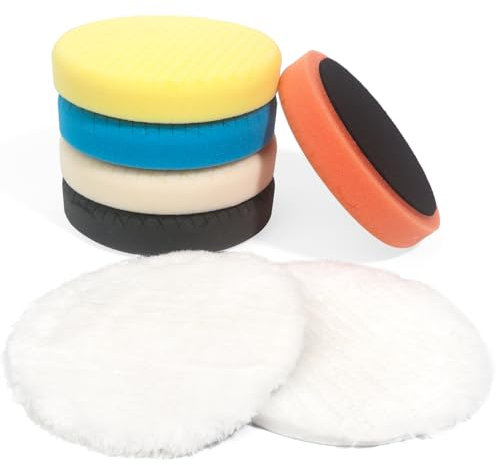 Elechiakan Kit de Polissage Voiture 7 Pcs - 2 Pads de Polissage en Laine 150mm, Idéal pour Lustrage Carrosserie Voiture avec Polisseuse RO/DA Double Action