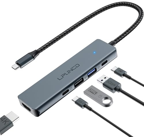 Hub USB C avec 4K HDMI, PD100W, USB C, 2*Ports Data USB A, Adaptateur USB C Multiports, Docking Station USB C pour iPhone 15/15 Pro, Galaxy S24, MacBook Pro/Air, iPad Pro/Air, Steam Deck etc.