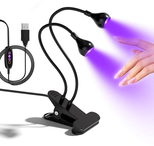 ACQUTEE Lampe UV Sèche Ongles Rotative à 360° à Double Tête pour Ongles Américains, USB Ultraviolet Avec Clip, Lampe LED Professionnelle à Polymérisation de Colle 3W (Noir)