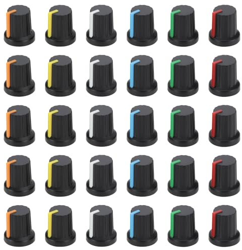 Be In Your Mind 30PCS Potentiometer Control Knob 6mm Knurled Shaft Hole 15.5x15mm for Audio Equipment Car Radio Amplifier White/Red/Orange/Blue/Green/Yellow