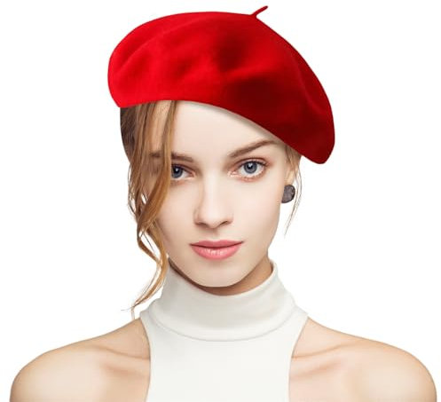 Fnaobai Klassische französische Baskenmütze aus Wolle, für Mädchen, Herbst, Winter, Künstler, Maler, rot, Einheitsgröße