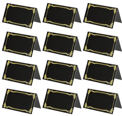 PATIKIL 100 Pack Reserved Table Signs, Gold Edge Printing Tables Tent Blank Card, Black